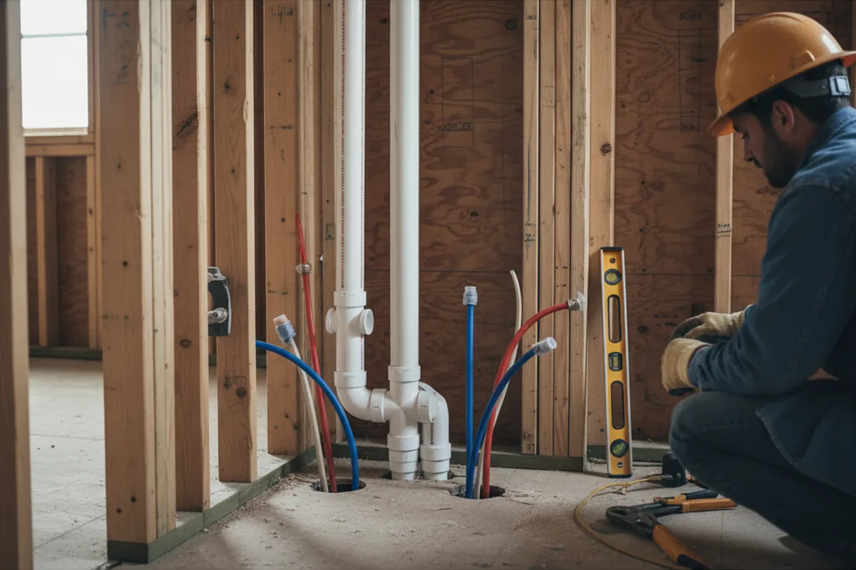 Drain and supply rough-in during Sump Pump Repair in Hahnville